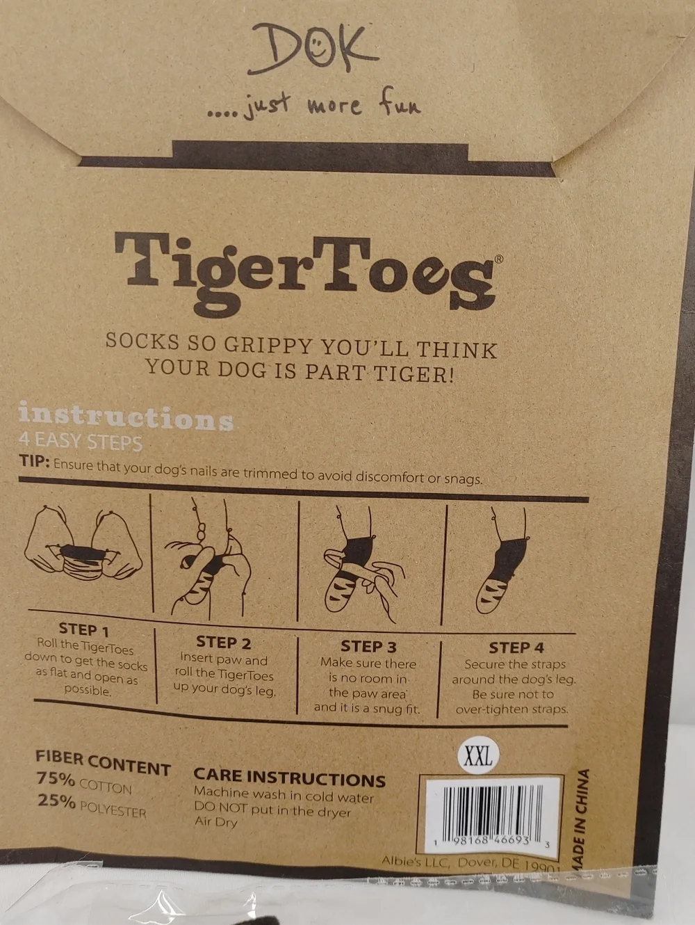 DOK TigerToes Dog Grip Socks XXL Pink Anti Slip Traction Socks 4 Pack